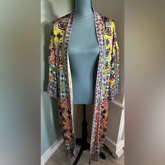 Colorful Kimono Robe by ZARA Size XS Oversized Brand New Silky Satin Feel - Picture 10 of 13